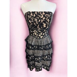 BCBGMaxAzria Black Tan Corset‎ Ruffle Mini Dress Whimsigoth Girly Sz 0